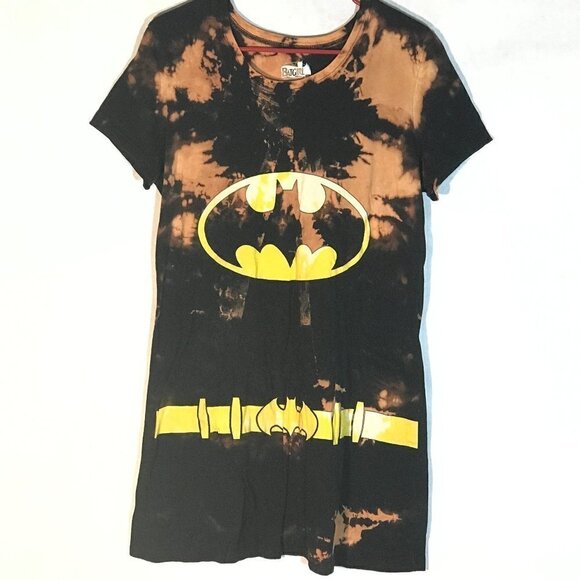 DC Comics Batman Bat Girl Tie Dye Acid Wash Short Sleeve Long T Shirt Dress Tee - Picture 1 of 8
